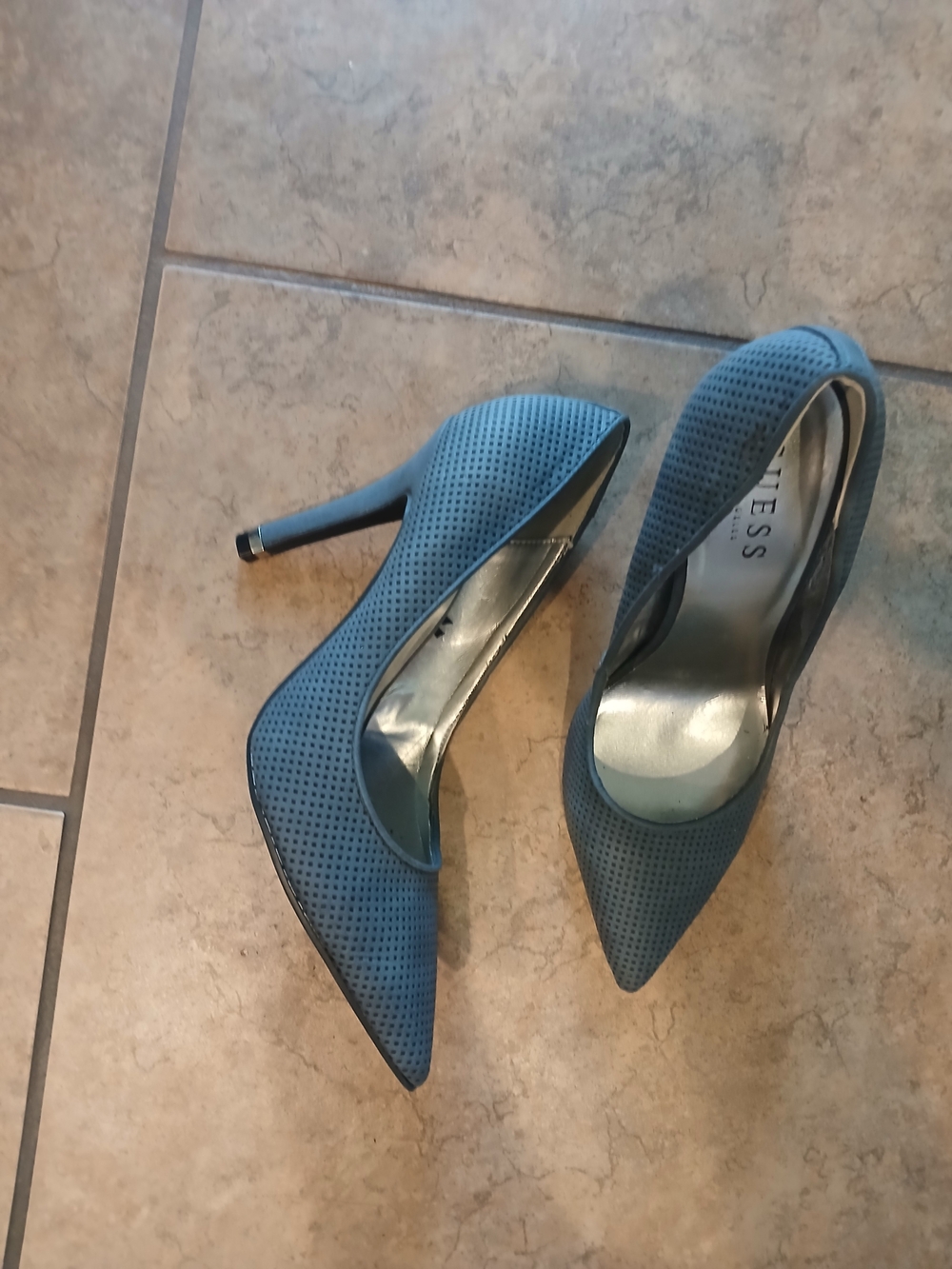 Guess Blue Perforated Pointed-Toe Stiletto Heels